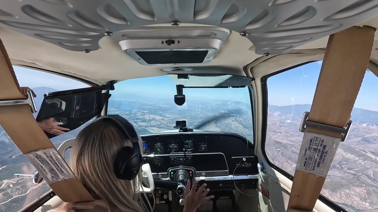Wing low in an S-turn down the valley to lose height: pattern altitude at Santa Ynez is 1,600 feet and the descent starts from 6,500.